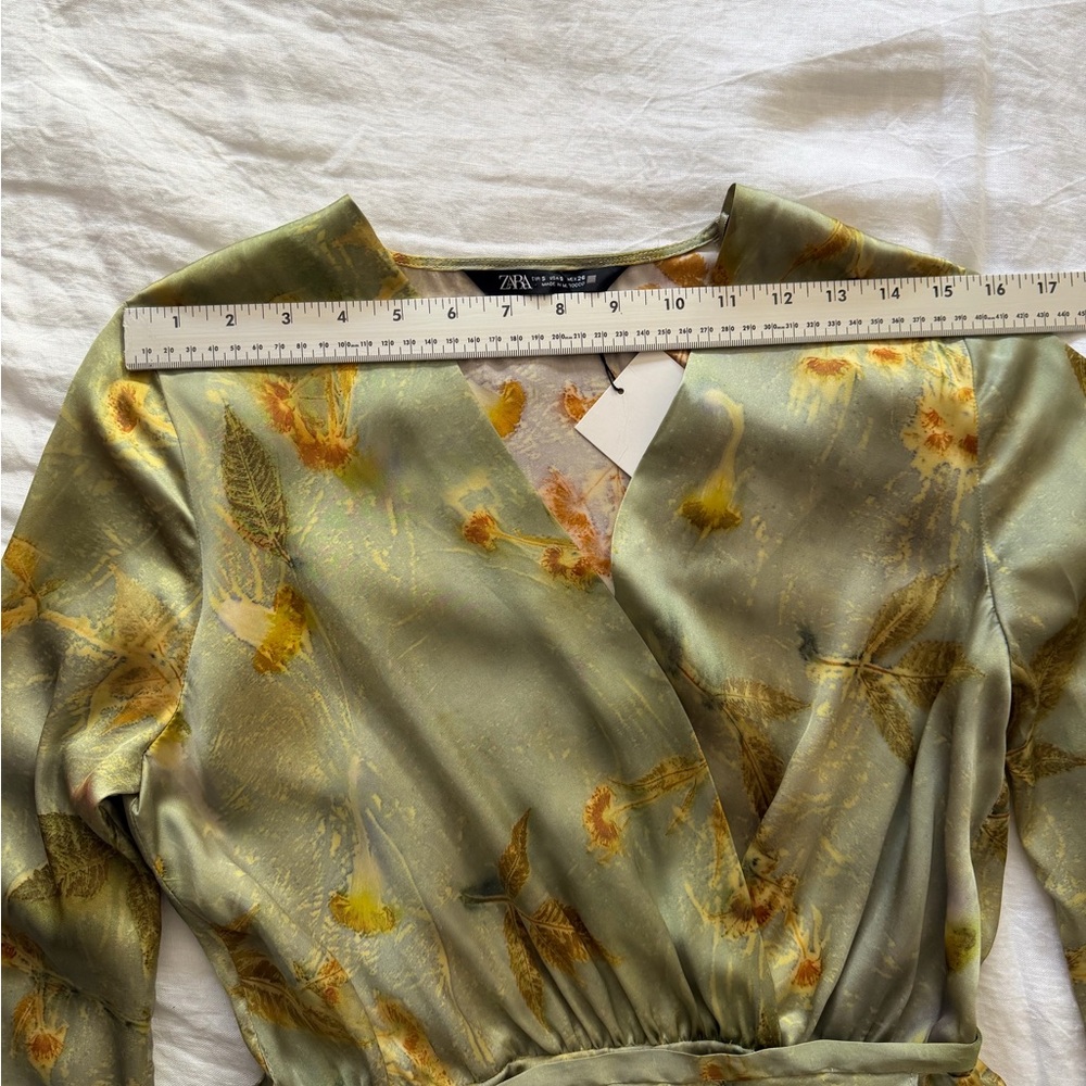 Zara Kimono Style Wrap Dress Long Sleeve Floral Satin S Small - Picture 7 of 11